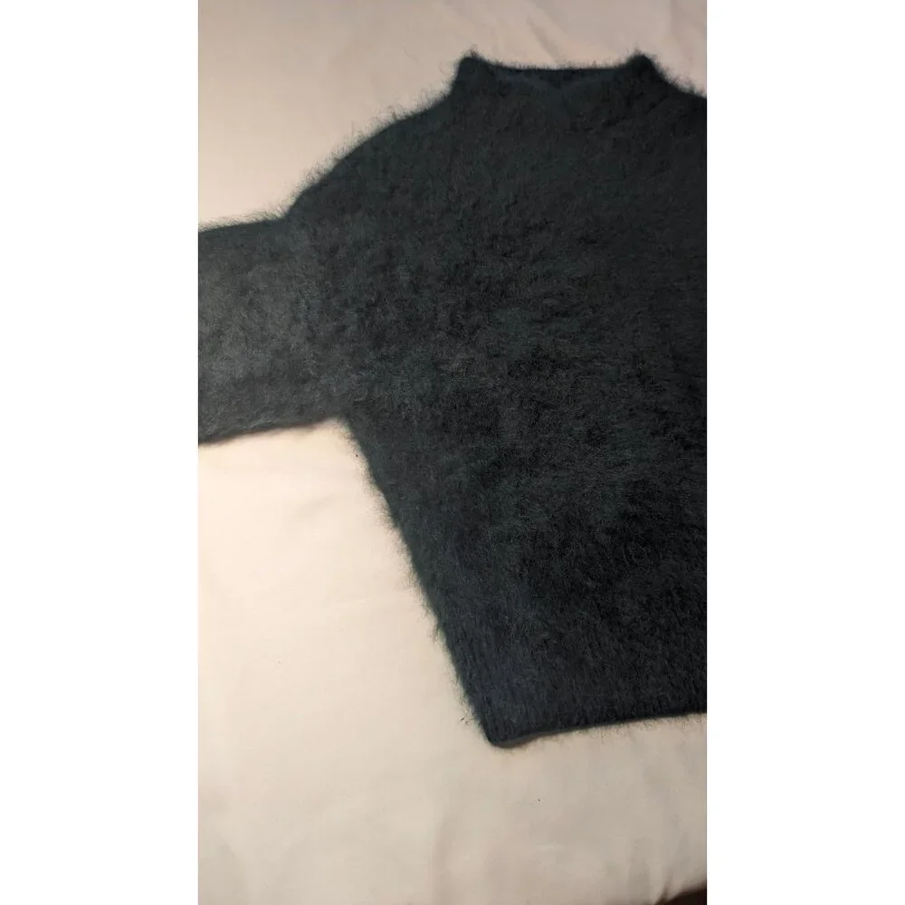 Dimple Hsu Dark Green LUSH, BEAUTIFUL Asymmetrical Mock Neck prob Angora Sweater - Picture 3 of 6